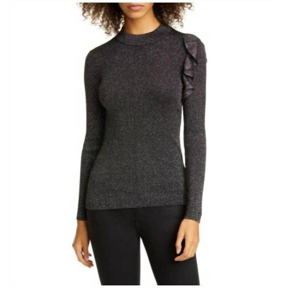 NEW TED BAKER addale rib knit ruffle sweater in black - Picture 1 of 4